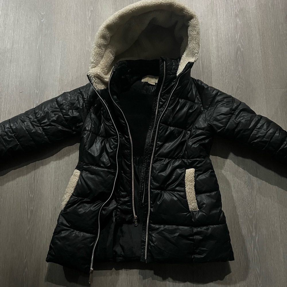 Michael Kors Black Puffer Jacket with Cream Accents